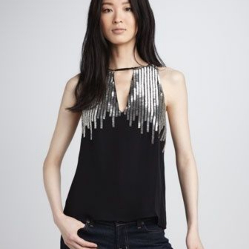 Parker black silk silver‎ beaded cutout halter tank size S small